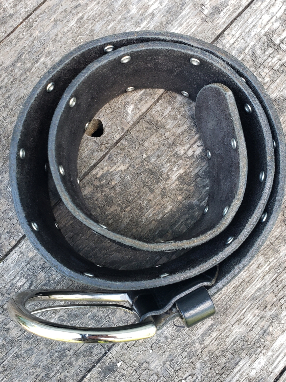 Black Studded Women's Leather Belt with Silver Buckle - Picture 5 of 8